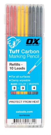 [OX-P503202] Pro Tuff Carbon Pencil Leads - Basic Colour and Graphite Lead, 10 pack